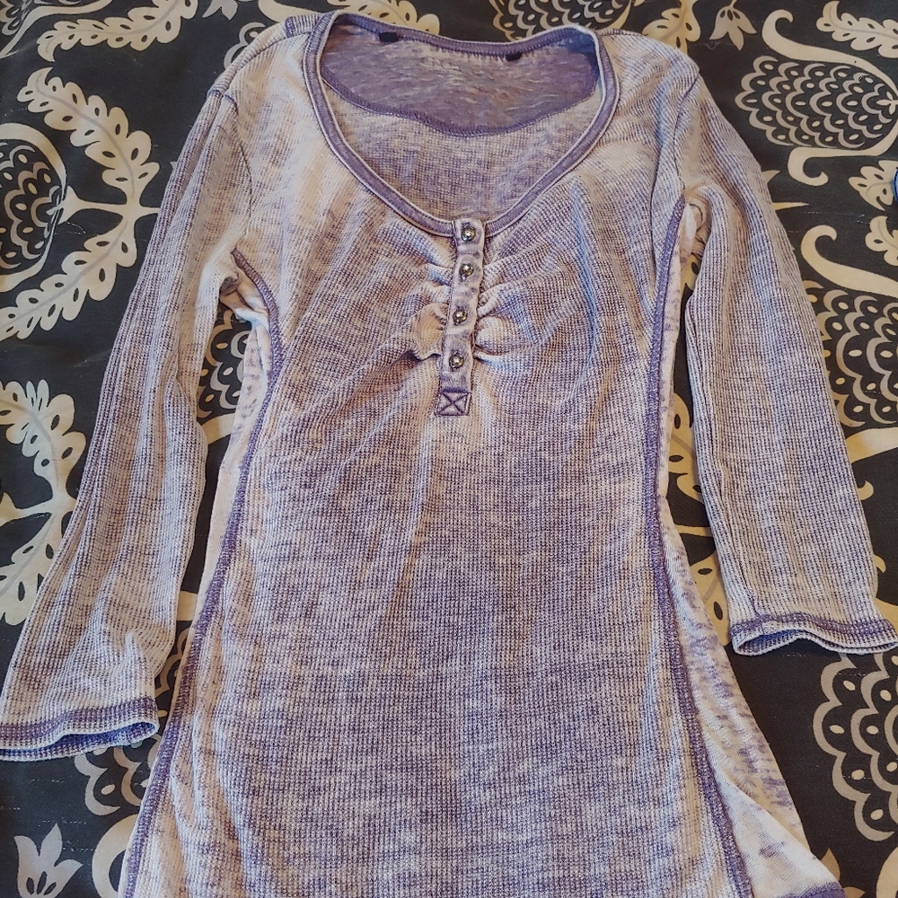 Purple Guess waffle knit burn-out henley